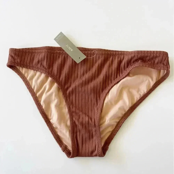 J.Crew Wide Rib hipster full coverage bikini bottom Appalachian Brown Small NWT - Picture 3 of 6